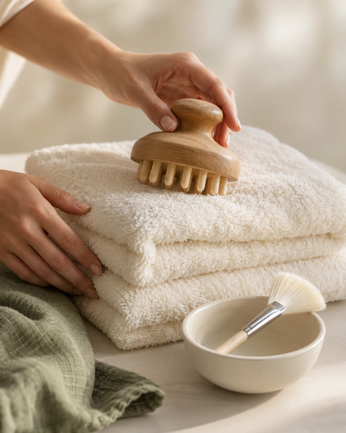 Scalp and facial treatment tools with soft linens