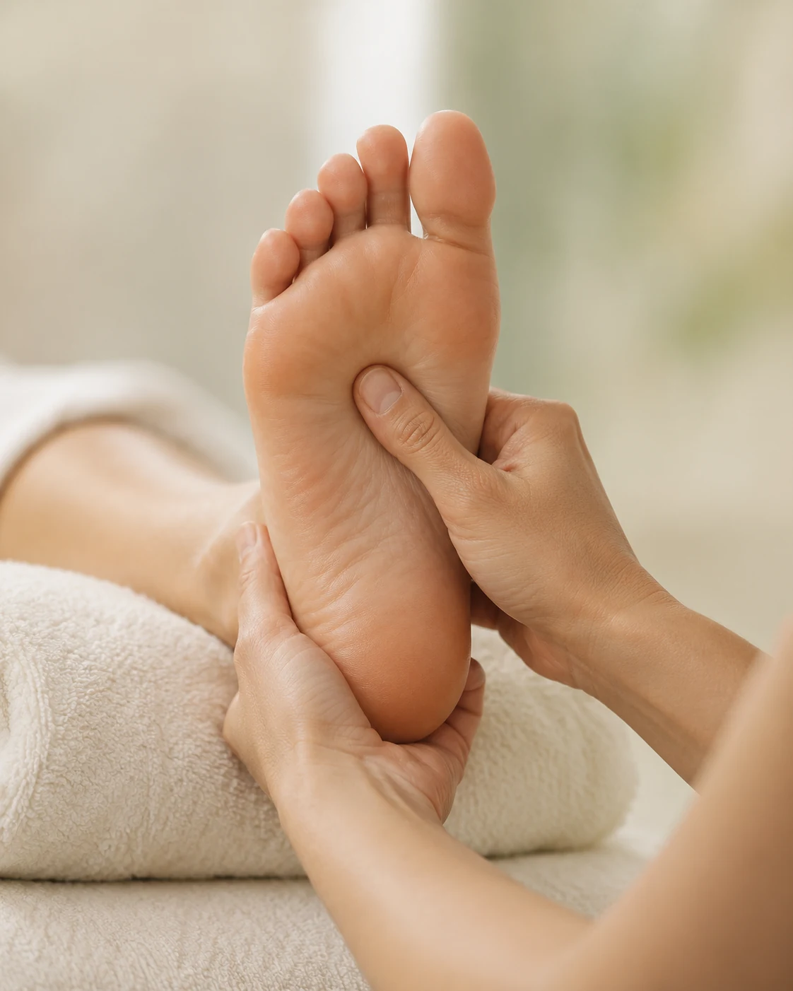 Hands providing focused foot massage