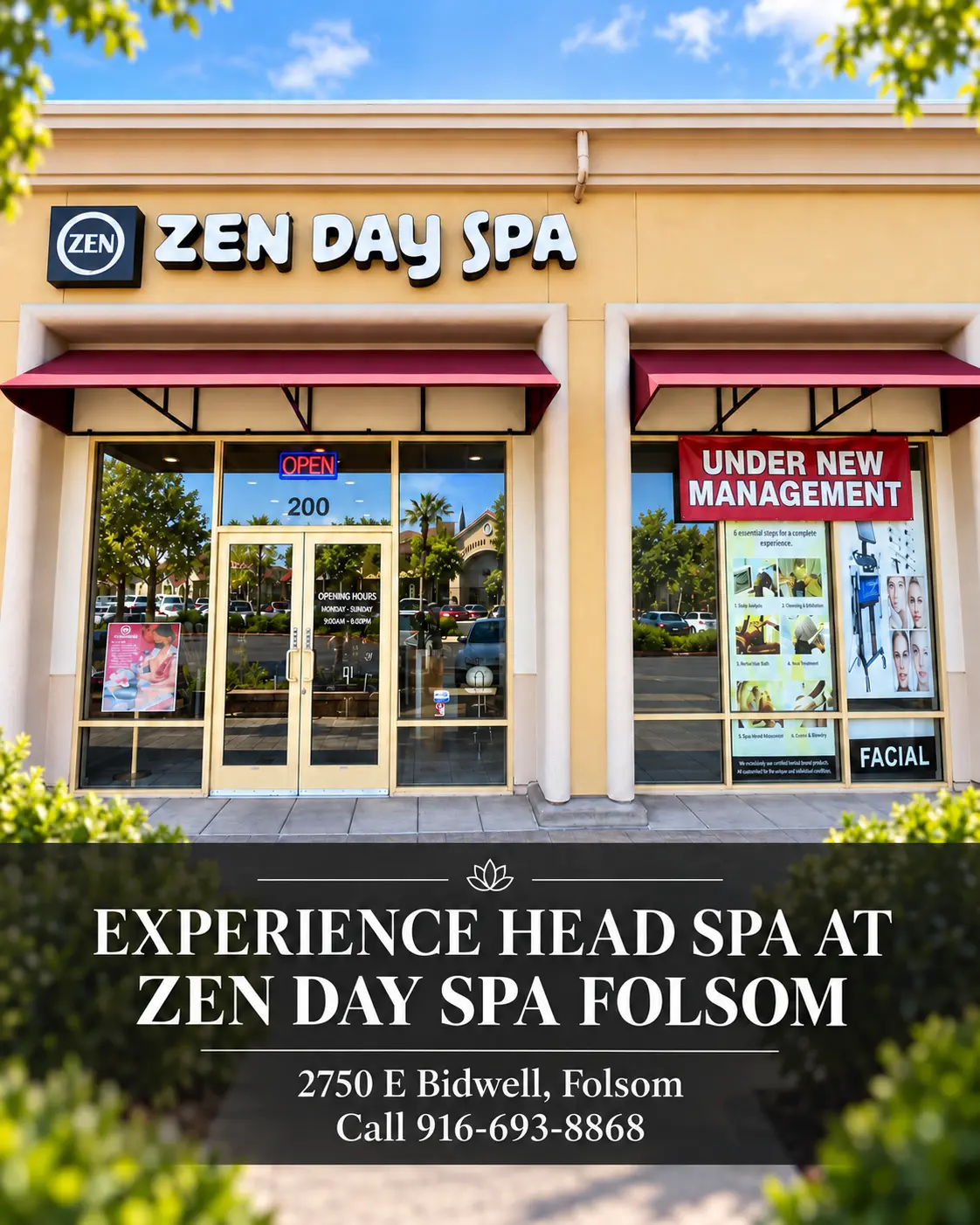Storefront image of Zen Day Spa Folsom from the Broadstone Marketplace