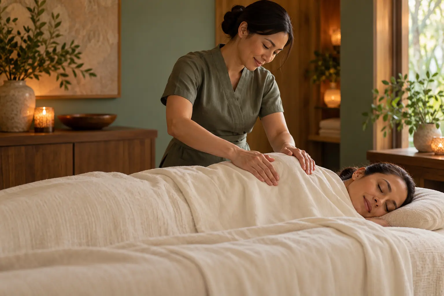Gentle massage appointment in a calm Folsom spa treatment room