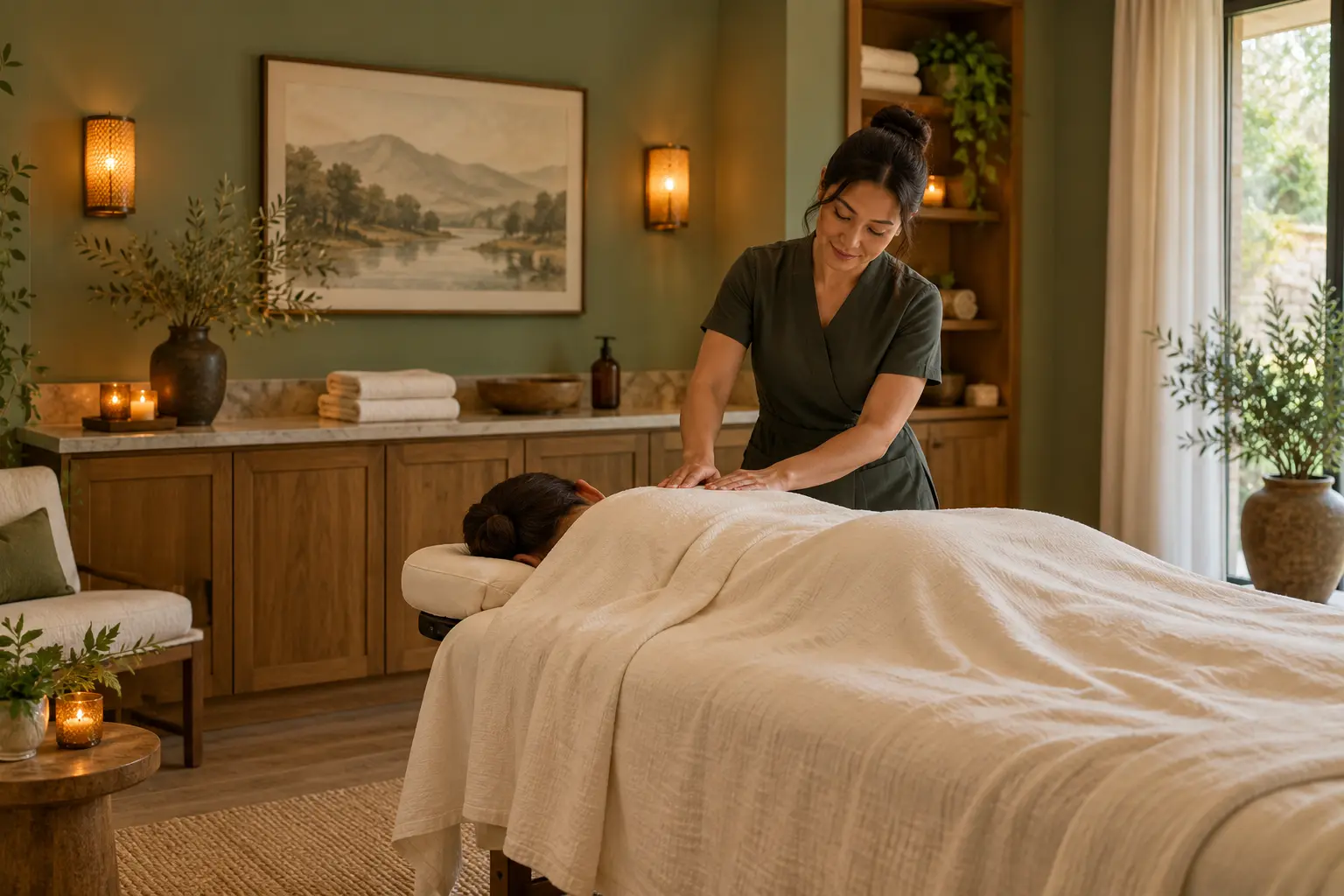 Relaxing massage treatment in a warm Folsom spa room